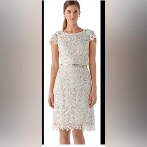 White House Black Market Cream Sheath Dress with Flutter Sleeves